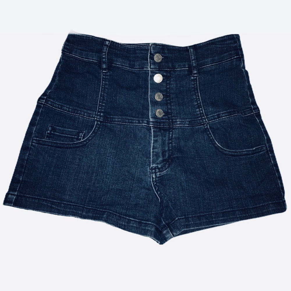 F21 Dark Denim High Waist Button Fly Shorts -Sz 27